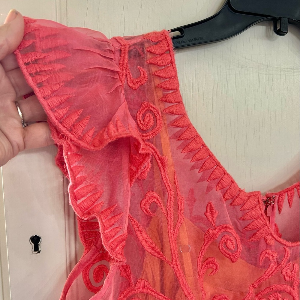 Like new exquisite, filigree embroidered dress size 10 color coral-pinkish - Picture 10 of 13